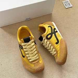 Loewe Yellow Suede & Nylon Sneakers with Black Logo Accent